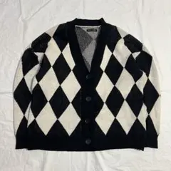 ダイヤ柄 オーバーサイズ Vネック ニットカーディガン レトロ