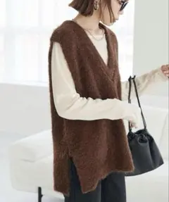DISCOAT フェザーヤーンチュニックベスト ブラウン