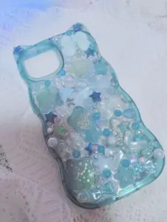 iPhone14/15 ケース デコ電 デコケース 水色 地雷系 平成女児　星座