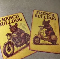 FRENCH BULLDOG×ハーレー　ベスパ　ビンテージ風ステッカー2枚