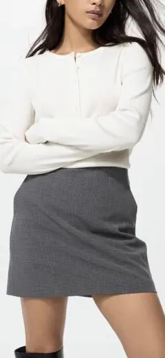 【美品】UNIQLO リブヘンリーネックT Mサイズホワイト