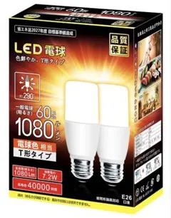 LED電球 T形タイプ 60形相当 電球色 2個セットのサムネイル