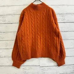 GU キッズ ケーブル編み ハイネックニット 150 女の子 秋冬 オレンジ