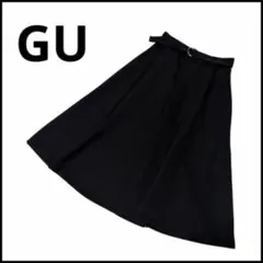 GU ジーユー　ロングスカート　フレアスカート　黒　ブラック　ベルト風　キレイめ