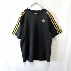 adidas 3ストライプ スポーツTシャツ M ブラック ゴールド 黒 金