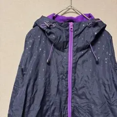 AllerBienフルジップパーカー(M)ネイビー　雪の結晶柄　裏地パープル防風