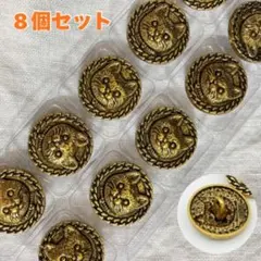 猫 顔 ボタン アンティーク調 20mm 古金 ８個 パーツヴィンテージ風