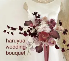ウェディングブーケ∗*゜♪クラッチブーケ くすみピンク ∗*゜ボルドー 胡蝶蘭