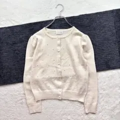 k2132 ハロッズ【34】アイボリー ラインストーン カーディガン 長袖 秋冬