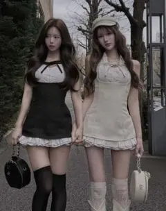 タグ付きダーリッチクラシカルドッキングフリルミニワンピース