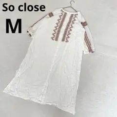 So close ソークロース 刺繍 七分袖 シャツワンピース ホワイト M