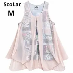 スカラー　ノースリーブ　チュニック　パッチワークシフォン重ね柄　レイヤード風　Mのサムネイル