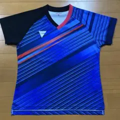 VICTAS 卓球ウェア レディースM 青色ストライプ