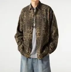 レオパード 総柄 デニムシャツ 2XL相当