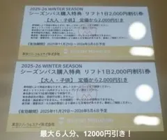 ハンターマウンテン塩原　リフト券　割引券 ２枚