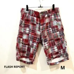 パッチワーク チェック柄 ショートパンツ レッド系　M FLASH REPORTのサムネイル