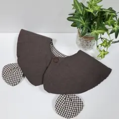 ブラウン×チェック柄　くま耳　ダブルガーゼスタイ