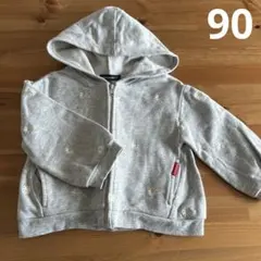 パーカー　フード付き　グレー　花柄　ムージョンジョン　Moujonjon　90