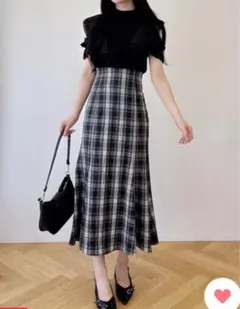 Ingni フリル袖 チェック柄 マキシ丈ワンピース