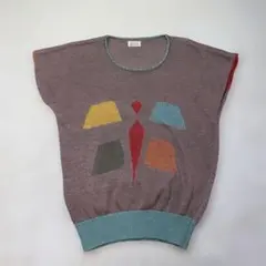 昭和レトロ 柄ニットベスト M相当 幾何学柄 日本製風 古着　韓国ガーリー