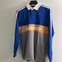 adidas 長袖ポロシャツ 青/オレンジ/グレー