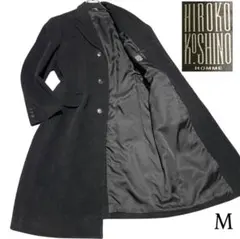 アンゴラ70%【ヒロコ コシノ】マキシ丈比翼チェスターコート 日本製 ブラックM