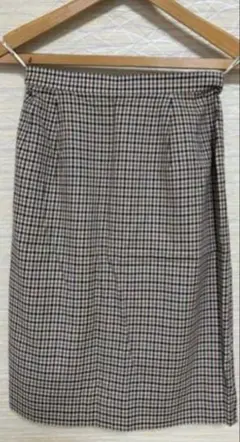 美品！アクアスキュータムのコットン100%タイトスカート9号ハウスチェック膝丈
