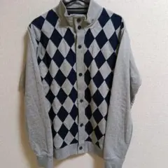 ダイヤモンド柄 カーディガン グレー/ネイビー