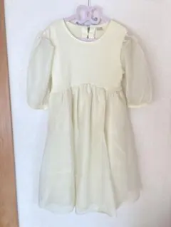 petit main 未使用バルーン袖ワンピース　130 黄色シアー