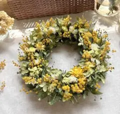 ＊Natural＊ミモザとアナベル紫陽花のリース☆ドライフラワーリースのサムネイル