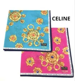 O32-43 未使用品 CELINE 大判ハンカチ 2枚セット 48㌢ 綿100