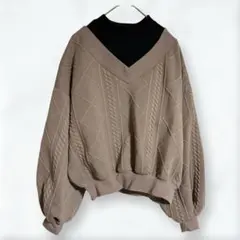 a3067 Switch me ニット ベージュ系 140 Vネック 長袖 秋冬