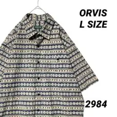 ORVIS オービス 半袖シャツ ボーダー 総柄 Lサイズ アウトドアシャツ
