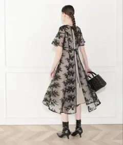 LEJA パール付きケープ風リボンパフスリーブボレロ 刺繍レース