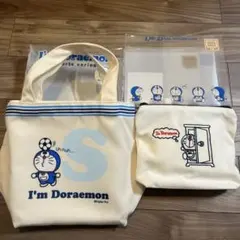 ドラえもん 50周年 トートバッグ ランチトート　サッカー 刺繍 ポーチ セット