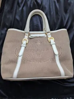 【希少】PRADA トートバッグ ベージュ リボン付き 2WAY 正規品 鑑定付