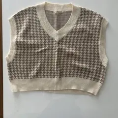 ハウンドトゥースニットベスト F