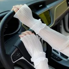 アームカバー 白 レース シアー ロング 紫外線 UVカット 日除け　オシャレ