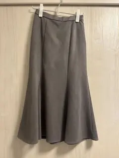 グレー フレアロングスカート スエード風