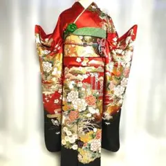 振袖赤古典 金彩 金駒 襦袢付きフルセット 袋帯帯揚げ帯締め 裄66 M