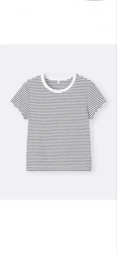 GU ジーユー リブボーダーT オフホワイト ボーダー リブTシャツ 半袖