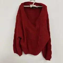 赤いアクリル100% Vネックセーター Lサイズ