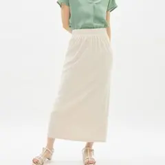 GU リブナロースリットロングスカート XL ナチュラル　ホワイト　ベージュ