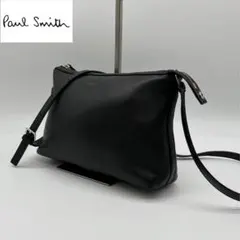 【美品】 ポールスミス レザー ショルダーバッグ ストライプ ロゴ 大容量 黒