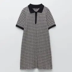 ZARA ジャガード ポロワンピース ネイビー/ホワイト S