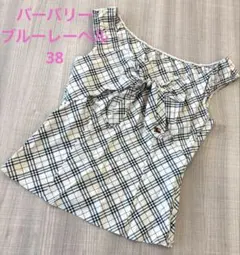 BURBERRY ブルーレーベル ノバチェック リボン ブラウス ロゴ刺繍 38