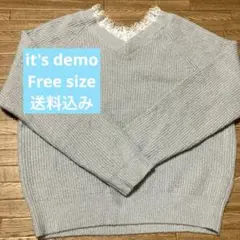 it's demoグレー Vネック セーター レース付き
