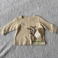 トナカイプリント ベージュ長袖トップス 70cm