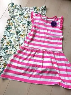 花柄とストライプのノースリーブワンピースセット　130