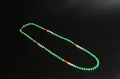 中古 三色翡翠 ビーズネックレス 黄翡 白翡 緑翡 100玉 CL0137